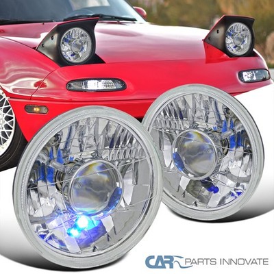 H6024 7'' Round Chrome Clear Projector Headlight With H4 Bulbs