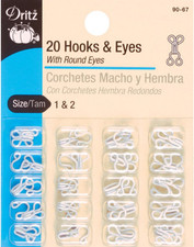 Hooks and Eyes, Size 1 and 2, White, 20 Count