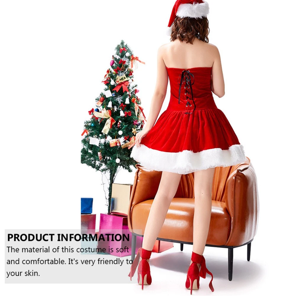 VETEMENTS 1 Set Costume Natalizio Natale Vestito Senza Spalline Festival Vestito Cosplay con Cappello