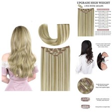 22" Clip in Remy Human Hair 4pcs Ash Blonde Platinum Blonde 17A-60A