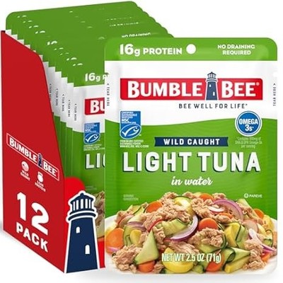 Bumble Bee Chunk Light Tuna Pouches (12 Pack) - Wild Caught, 16g Protein