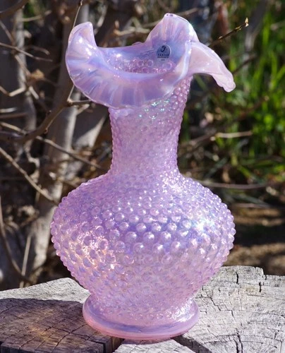 VINTAGE Fenton Pink Chiffon Opalescent Hobnail VASE Made in USA 1980's