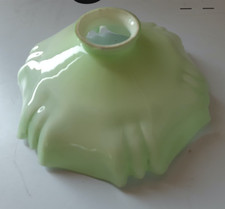 Ancienne lampe suspension verre opaline lustre abat jour vintage vert & Blanc