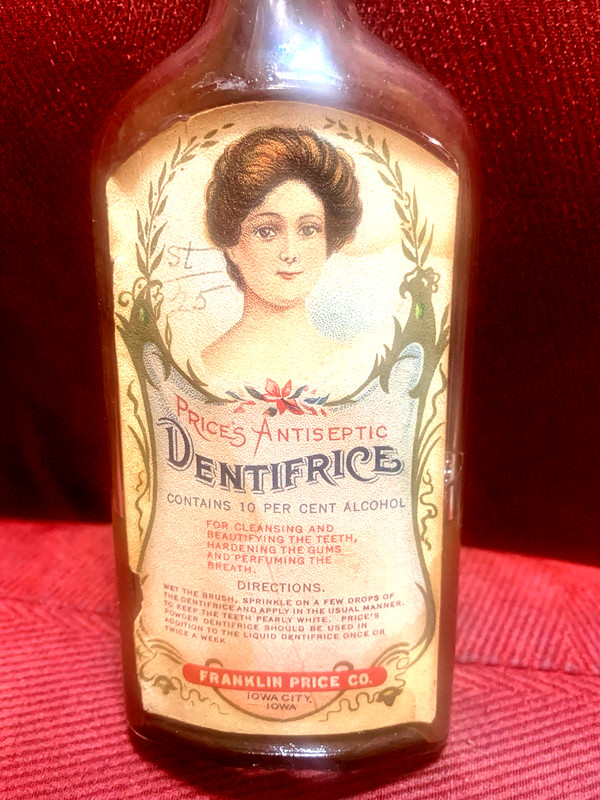 Antique Dental Bottle: Price’s Liquid Dentifrice. Cork not Tin. Victorian Lady!