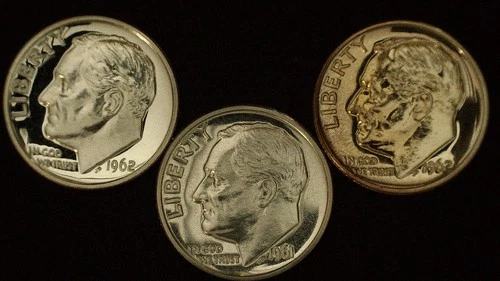 3 Proof Roosevelt Dimes - 2 1962 and 1 1961