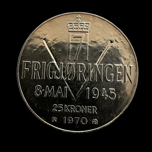 Norway 25 Kroner 1970 - 25th Anniversary of WWII Liberation - Silver