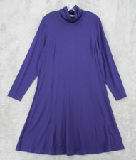 Simonton Says Dress Womens Large Modest Panel Mock Neck Stretch Knit Midi Purple