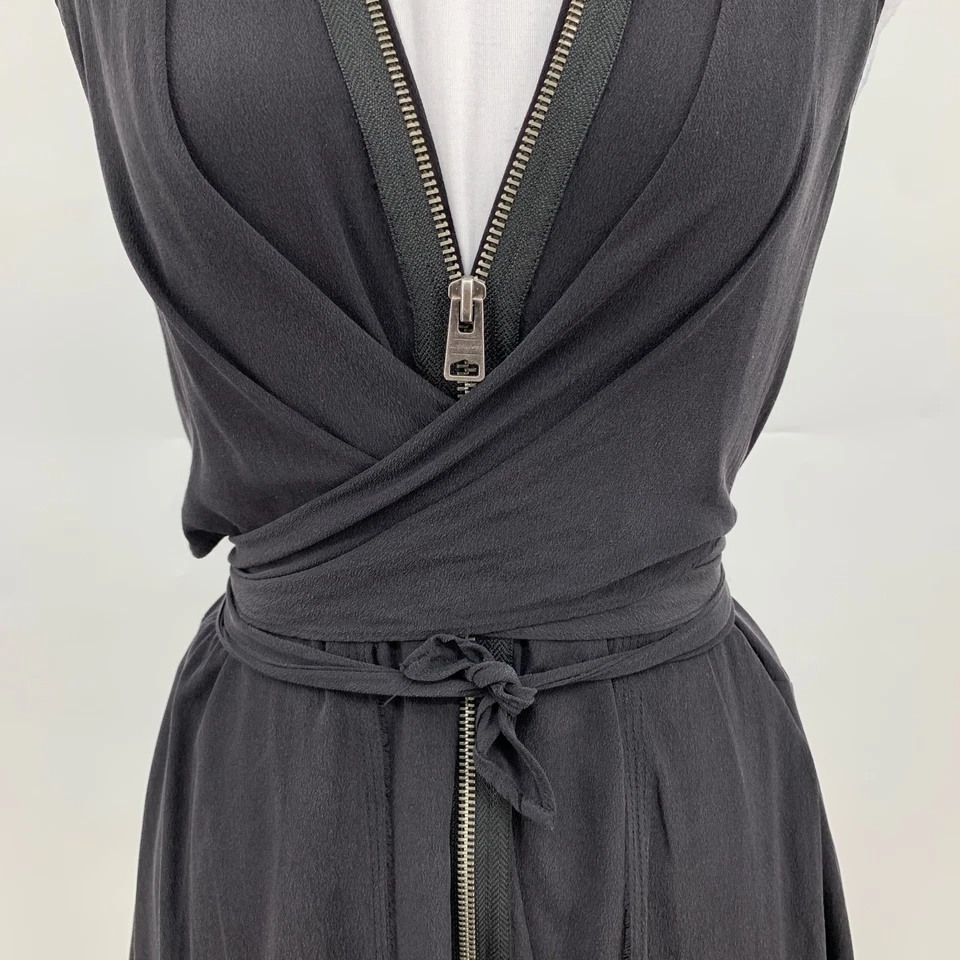 Vestido AllSaints Feminino M Médio Preto Jayda Zíper Frontal Seda Cruzada Sobre Painel Transparente - Imagem 3 de 4
