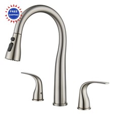 TIORIY 3 Hole Kitchen Faucet Brushed Nickel Double Handle High Arc Faucet 3