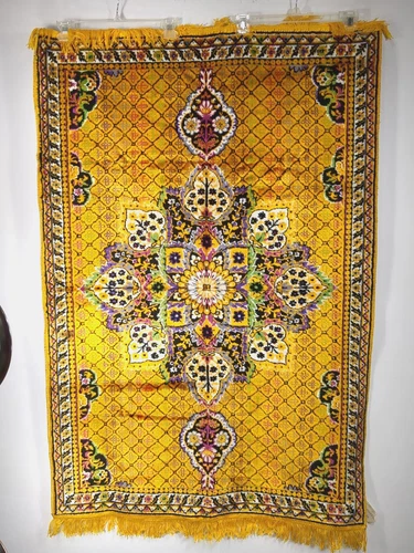 Vintage Tapestry Rug Wall Hanging Gold Floral Made in France 50 x 34