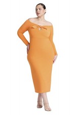 ELOQUII Women's Plus Size Midi Dress with Tie - 18, Orange