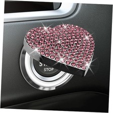 Bling Push Start Button Cover with Rhinestone, Heart Push to Start Button Pink