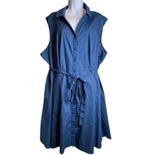 Fervour Modcloth Womens Shirt Dress Sz 3X Blue Sleeveless Button Up Belted