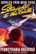 WORLD'S FAIR NEW YORK STRAIGHT TO THE GATE RAILROAD TRAVEL VINTAGE POSTER REPRO