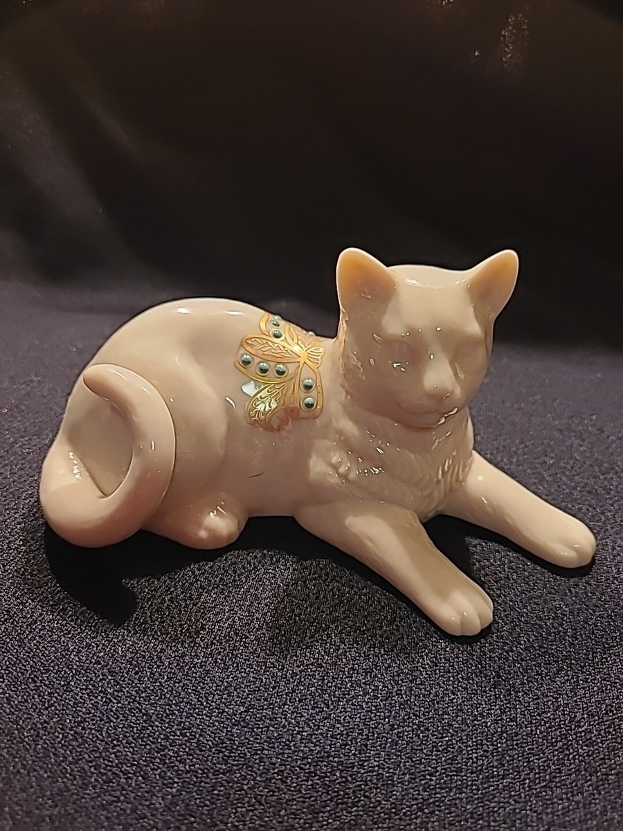 LENOX CHINA JEWELS Collection CAT LAYING DOWN Kitten GREEN GOLD