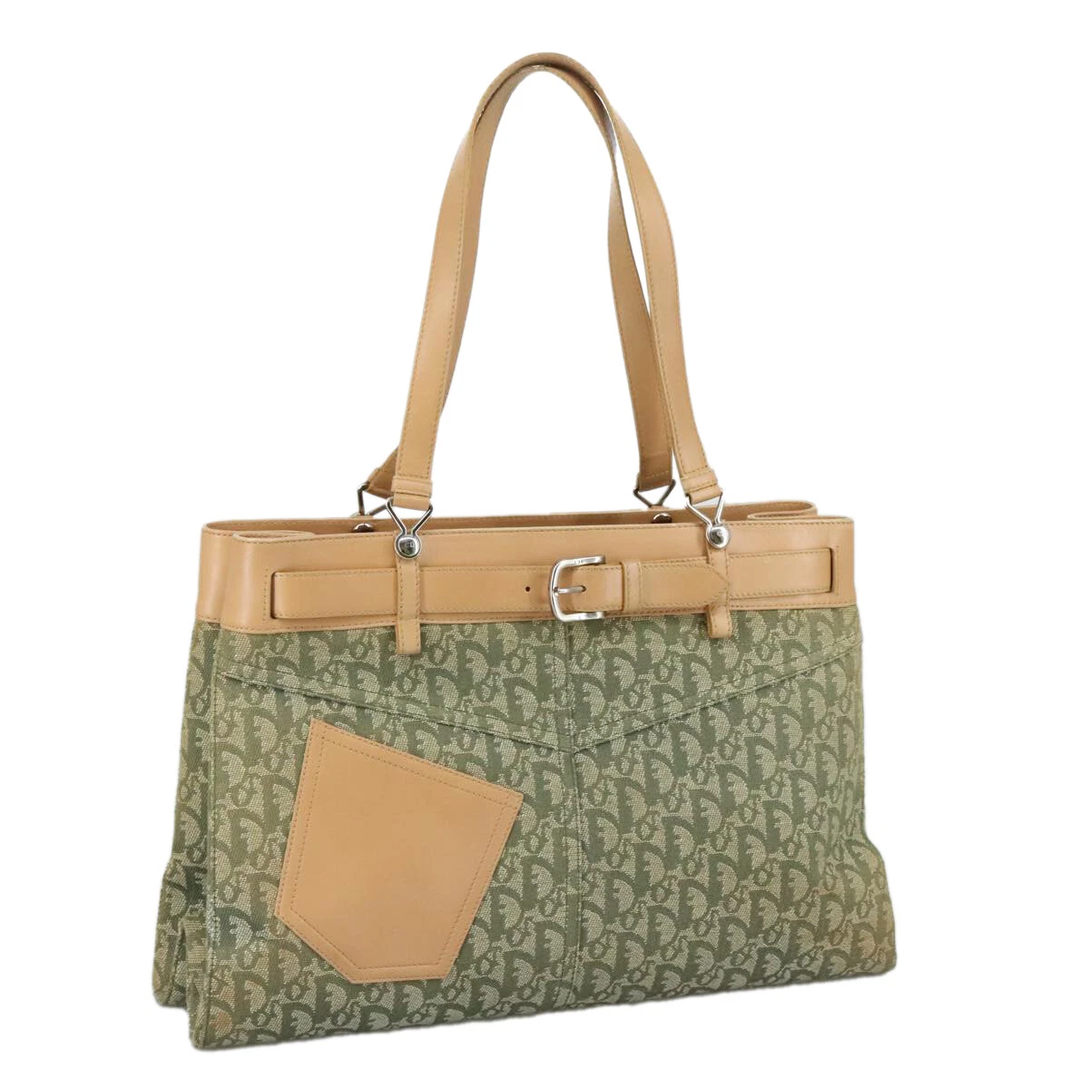 Sac fourre tout Christian Dior Trotter toile kaki beige argent authentique 108847