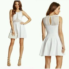 ❤NWT GUESS BY MARCIANO WHITE Kanya Sheer mesh Flare Bandage Dress SIZE S ❤