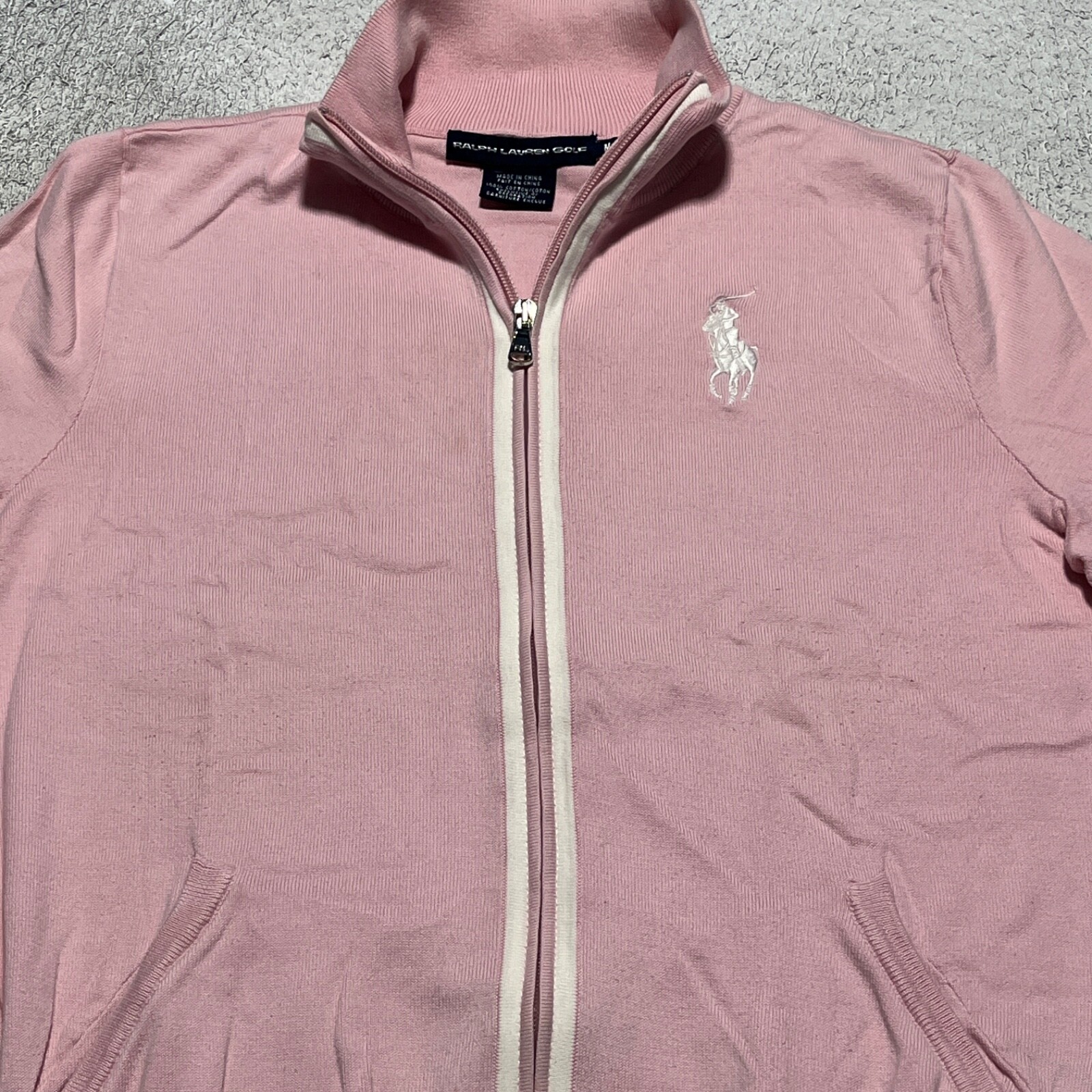 Giacca Ralph Lauren golf donna media full zip rosa grande pony manica lunga cotone