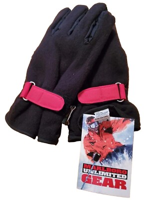 Marlboro Unlimited Gear Fleece Lined Gloves w/Wrist Strap Black & Red ~ Medium