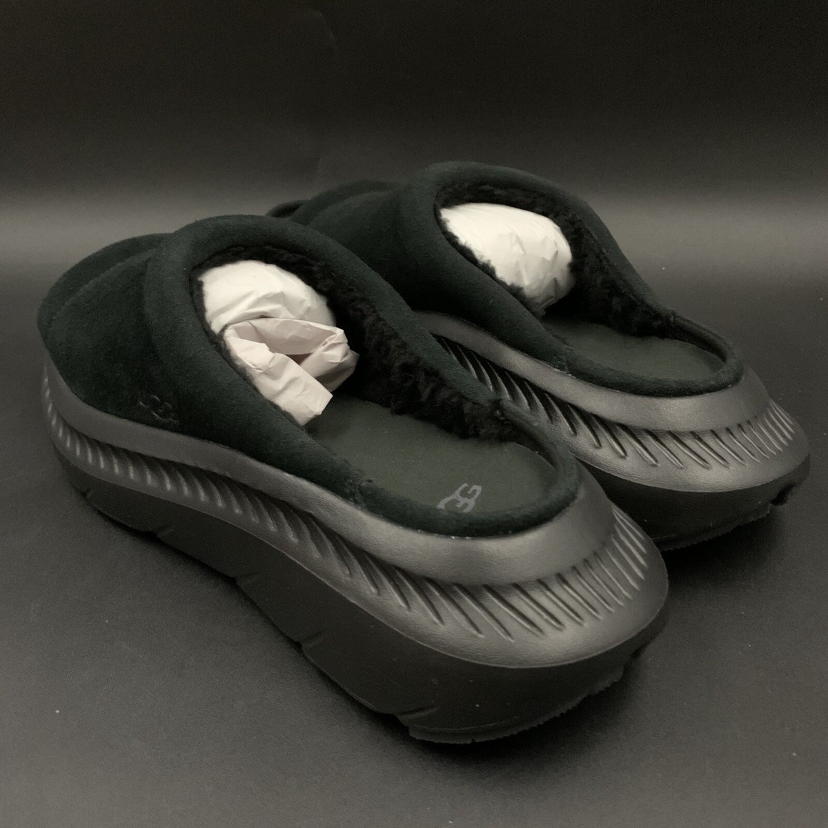UGG CA805 V2 SLIDE SANDALS BLACK SUEDE SHEEPSKIN WOOL LINED MENS
