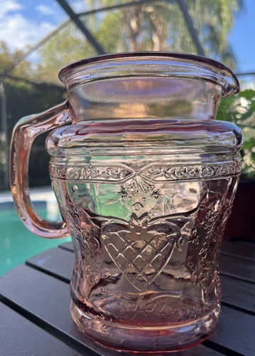 Vintage Deco Pink Heart & Lattice Water Pitcher Reproduction Depression Glass