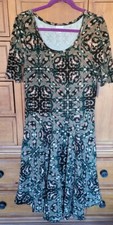 Lularoe NWT Nicole Womens Fit Flare Green Beige Aztec Geometric Dress Size XL