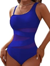 Blooming Jelly Women's Sexy One Piece Bathing Suits One Shoulder SZ M Blue