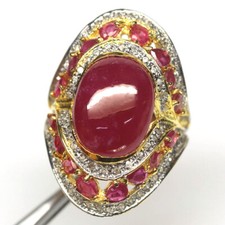 Gemstone 11 x 14 mm. Red Ruby Zircon Jewelry Ring 925 Silver 18K Gold Size 6
