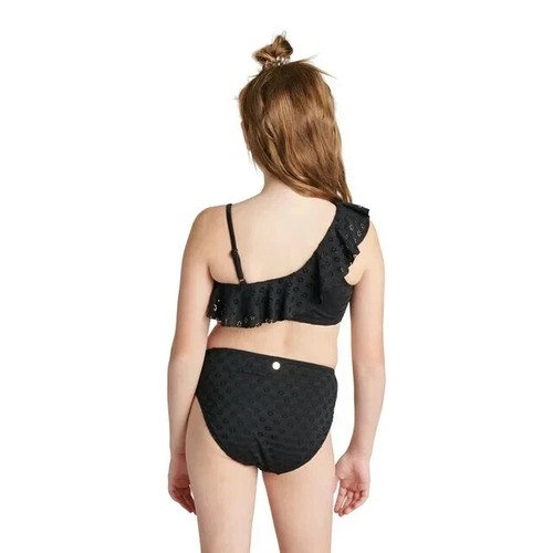 Justice Girls Black 2 Piece Eyelet Ruffle Shoulder Bikini Swimsuit Size S-5/6 - Picture 3 of 3