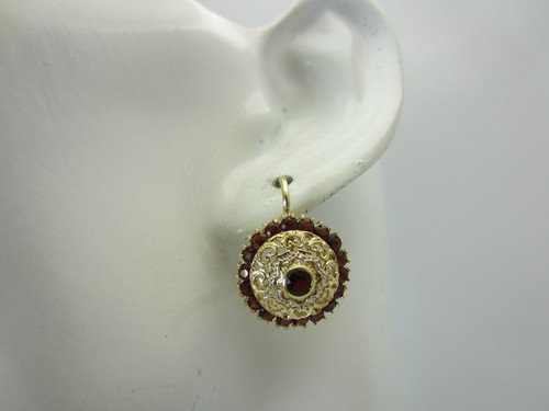 Pendientes Colgantes De Filigrana De Oro Amarillo De 18k Con Granate Vintage - Imagen 11 de 13