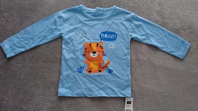 Dunnes Baby Blue Tiger Long Sleeve Top Age 9 - 12 Months NEW