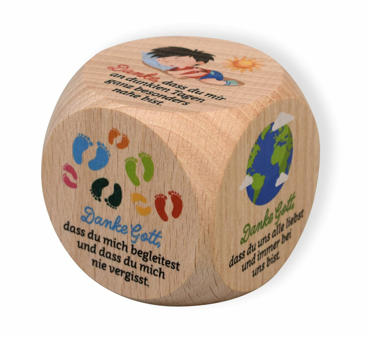 Gebetswürfel ULJOE 6-Dankesgebete für Kinder Holz Farbig Bunt Bilder 50x50x50mm