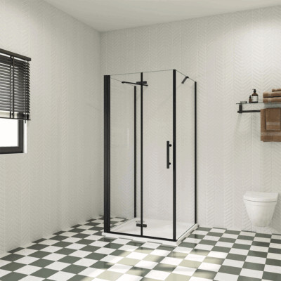 U-Duschkabine schwarz 195cm 6mm Nano Glas ESG Duschtür Falttür Scharniertür
