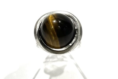 835/- Silberring, Tigerauge, Cabochon, Gr. 52, Damen, Vintage, guter Zustand.