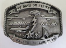 Vintage Boeing "I Walked the Line in 89" Union Strike Pewter Belt Buckle