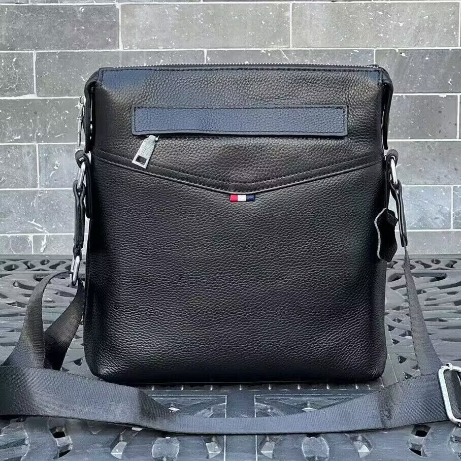 Black Genuine Leather Men's Sling Shoulder Messenger Bag