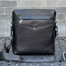 Black Genuine Leather Men's Sling Shoulder Messenger Bag