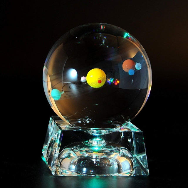 Solar System 3d Crystal Ball With Led Lamp Base Clear 80mm 315 Inch Glass Sph