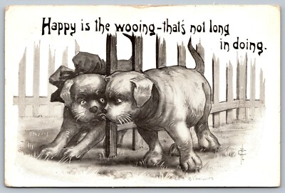 Postcard 1910 Phillips Dogs Happy Is The Wooing Thats Not Long in Doing M11