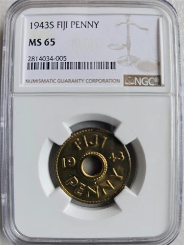 Fiji 1 Penny 1943S NGC MS 65