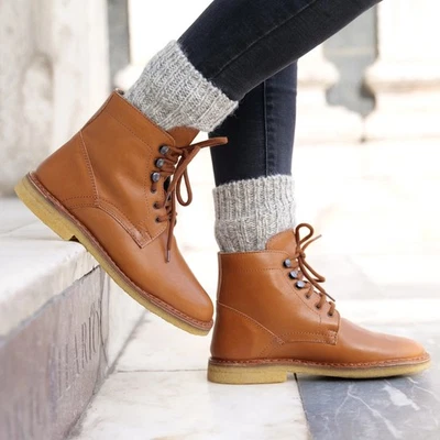 Bottines femme en cuir marron artisanales avec doublure d'hiver doublure Laine - Photo 1/4