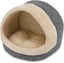 Dog House Bed Crate Mat Tent Indoor Round Soft Plush - Gray, 17 x 15 x 14"