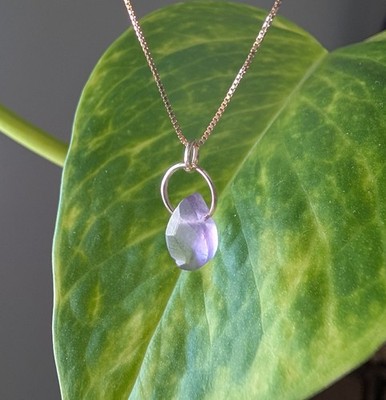 Amethyst Necklace 17 Inch Dainty Gemstone Teardrop Adjustable 925