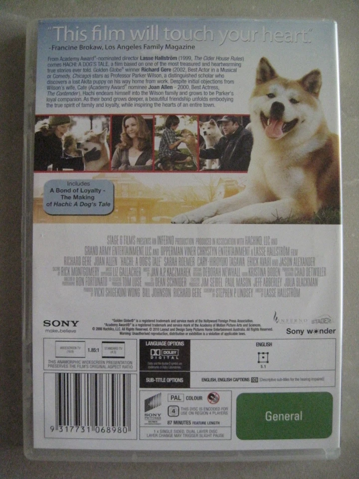 Hachi-A Dog's Tale (DVD, 2009), Region 4 - Used DVD-Like New, Free FAST Postage - image 2 of 2