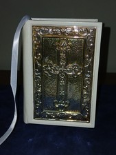 Carrs Luxury 2004 .925 Silver, white faux Leather Bible Celtic Cross Cover.