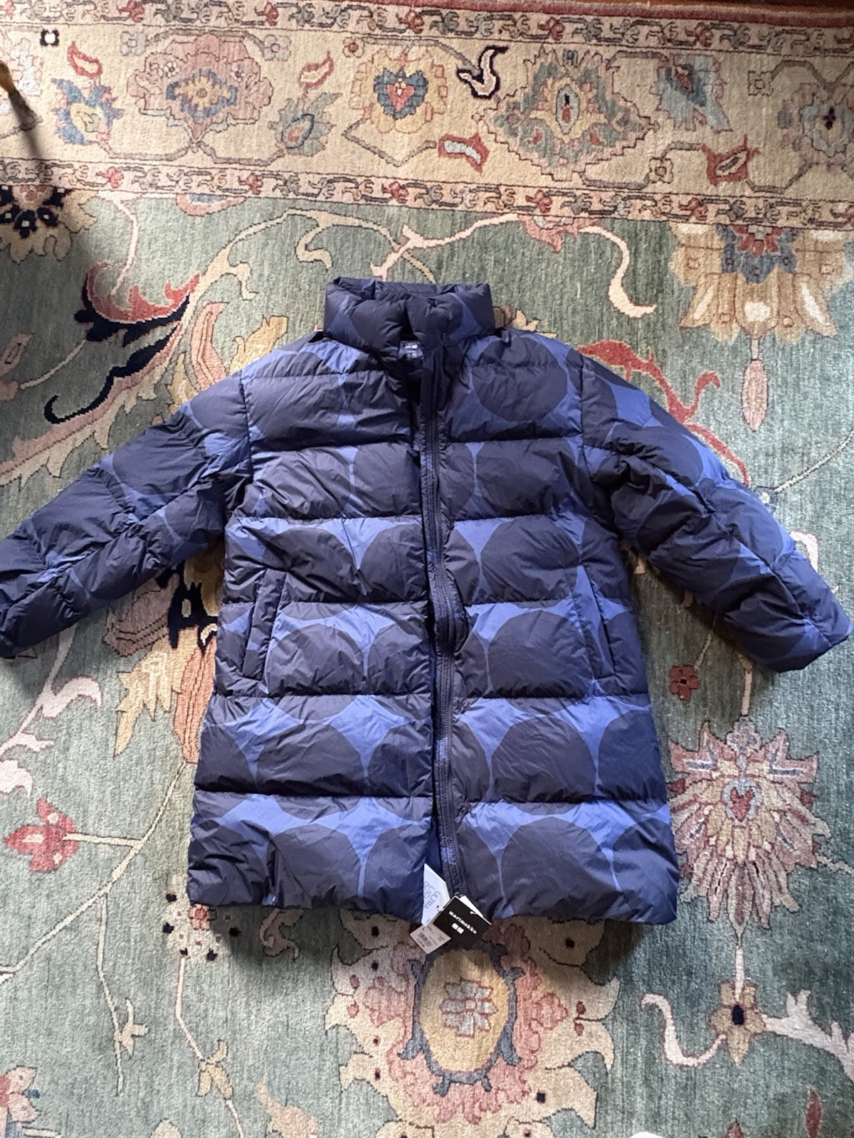 RARE Uniqlo Marimekko Ultra-Light Down Cocoon Jacket Navy Blue Dots NWT_size L