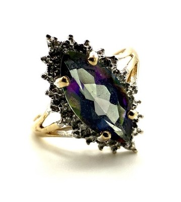 9 kt Gold Mystic Topas Diamant Ring Mystic Topas Diamant Halo Statement Ring WOW