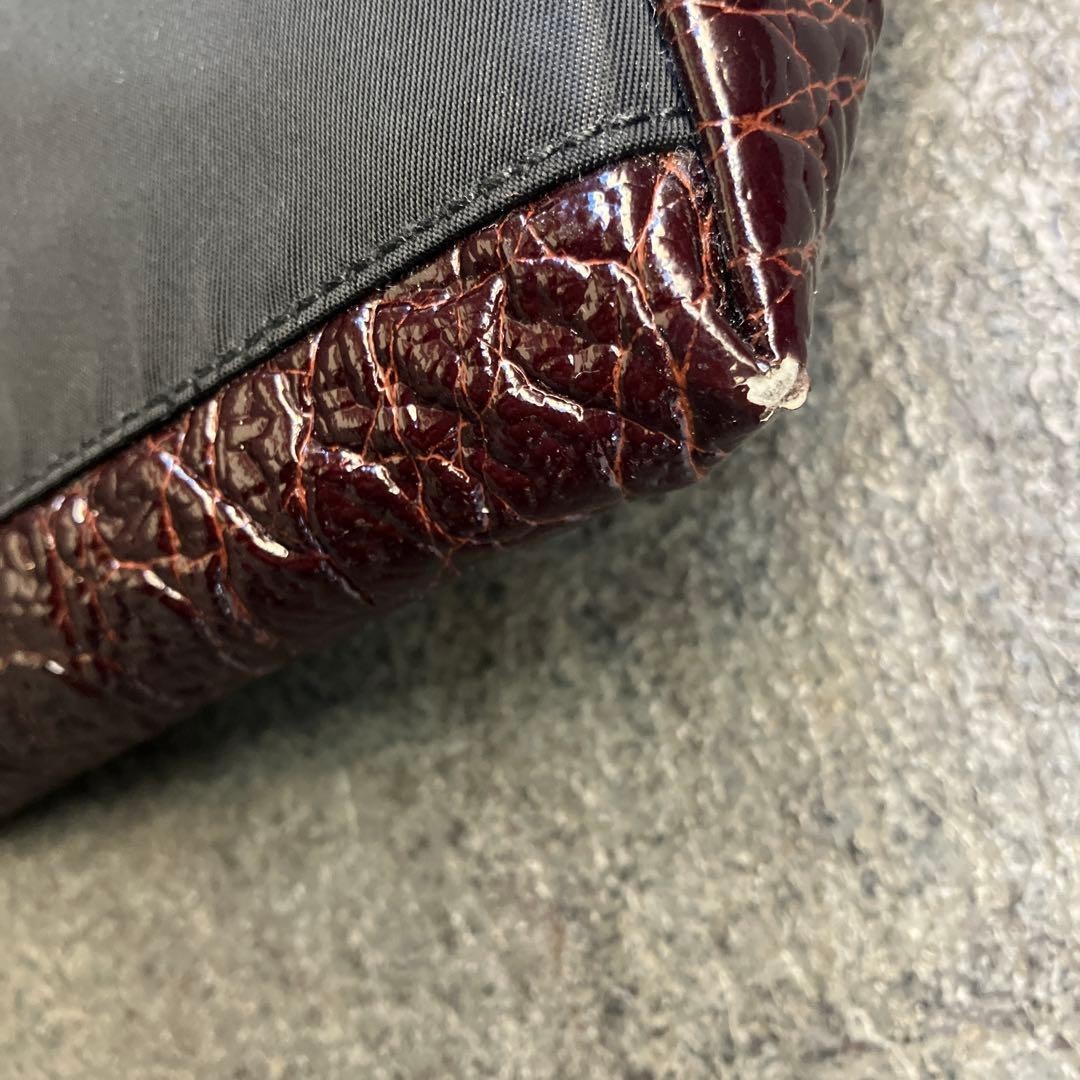 PRADA Tessuto Nylon Croc Embossed Leather Handle Tote Bag Black Vintage Used thumbnail 8