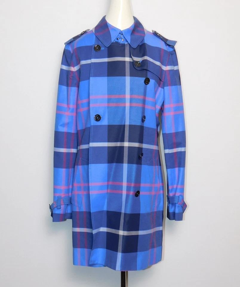 Womens Jones New York Signature Blue Plaid Belted Jacket Trench Coat Size M - Image 2 of 4