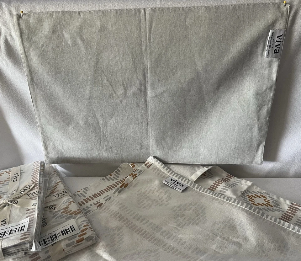VIETRI VIVA Bohemian linen/set/4 Placemats/Set/4 Matching Napkins NEW Beige/Gray - Image 2 of 4